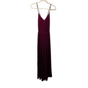 Snap Womens Maroon Maxi Jumpsuit Large Velvet V Neck Sleeveless Spaghetti Strap
